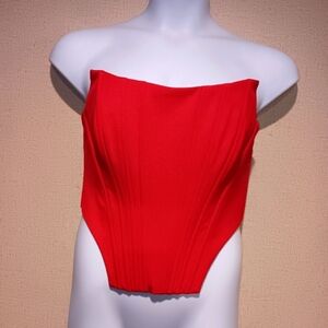 Alberto Audino Elegant Red Strapless Crop Top Size L